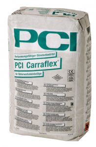 Sack PCI Carraflex Dünnbettmörtel für Naturwerksteinbeläge, verformungsfähig und für flexible Verlegung geeignet.