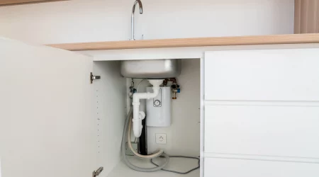 Hydraulischer Durchlauferhitzer unter einem Waschbecken