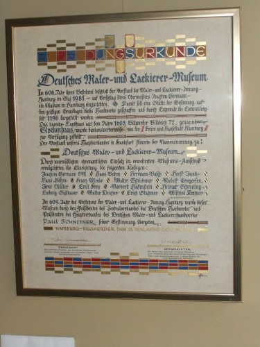 Deutsches Maler- und Lackierer-Museum-Gründungsurkunde
