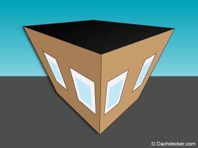 Illustration eines Gebäudes mit schwarzem Pappdach.