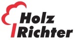 Das Bild zeigt ein Logo mit einem stilisierten roten Baum und dem Schriftzug "Holz Richter" in schwarzer Schrift. Der Baum besteht aus einem roten Stamm und einer roten Krone, die an eine Wolke erinnert.