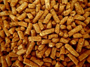 Holzpellets in Nahaufnahme, komprimiertes Biomassematerial zur Verwendung in Pelletheizungen.