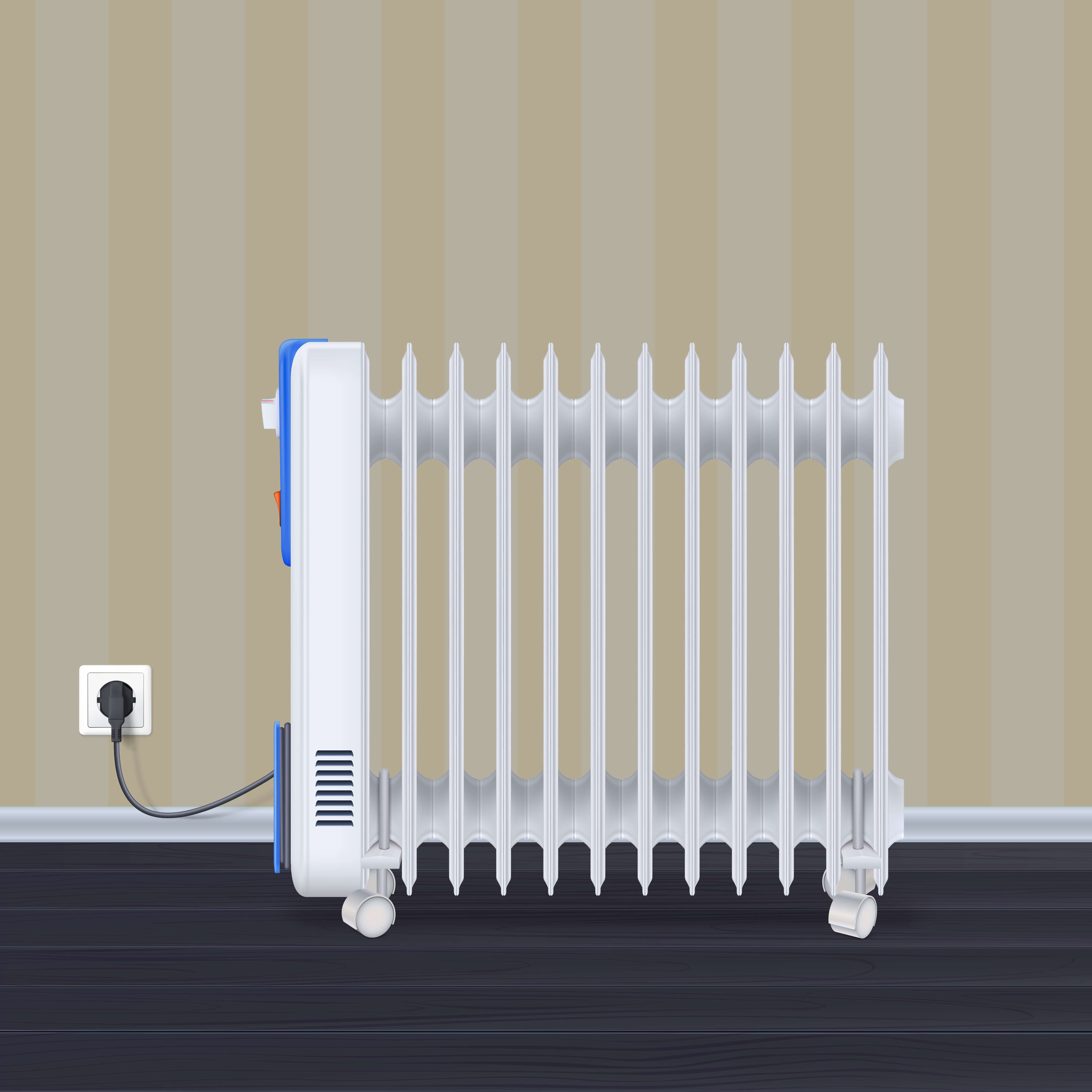 Ein elektrischer Radiator oder Konvektor sorgt für warme Luft in einem Raum.