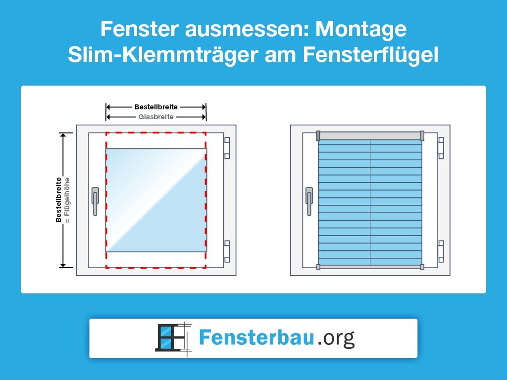 Anleitung um Fenster für eine Fensterplissee Montage mit Slim-Kleemträger am Fensterflügel auszumessen