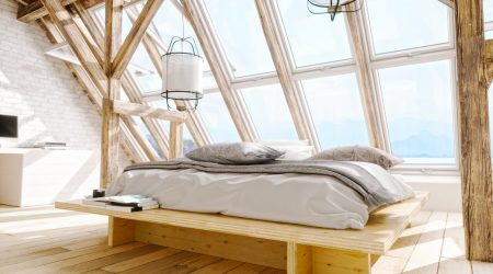 Fenster-Loft-Schlafzimmer-Innenraum