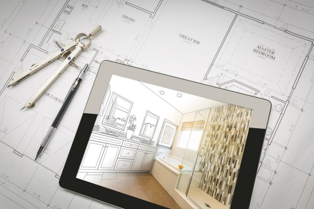 Plan für ein Badezimmer auf mit Tablet-PC