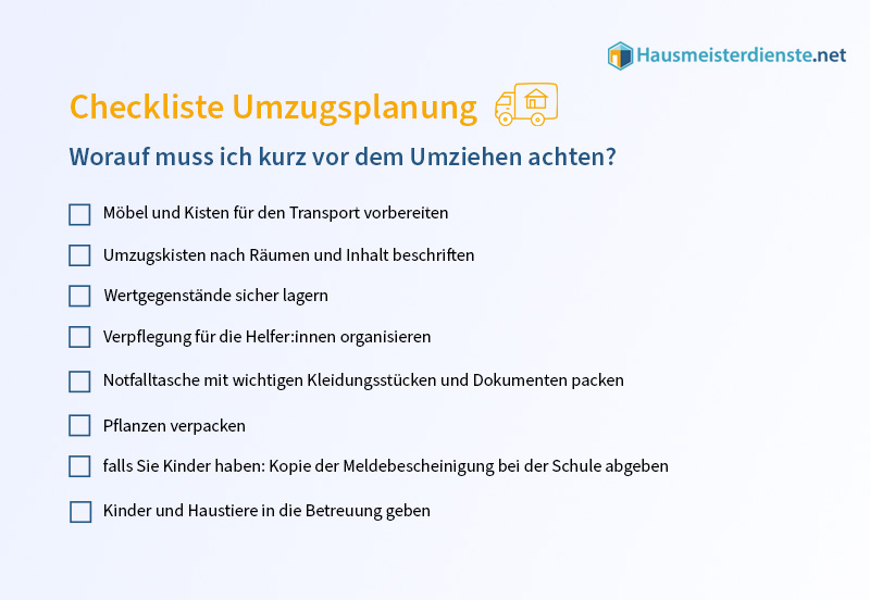 Checkliste für die Umzugsplanung kurz vor Umzug
