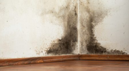 Schwarzer Schimmel in der Ecke an einer Wand in einer Wohnung