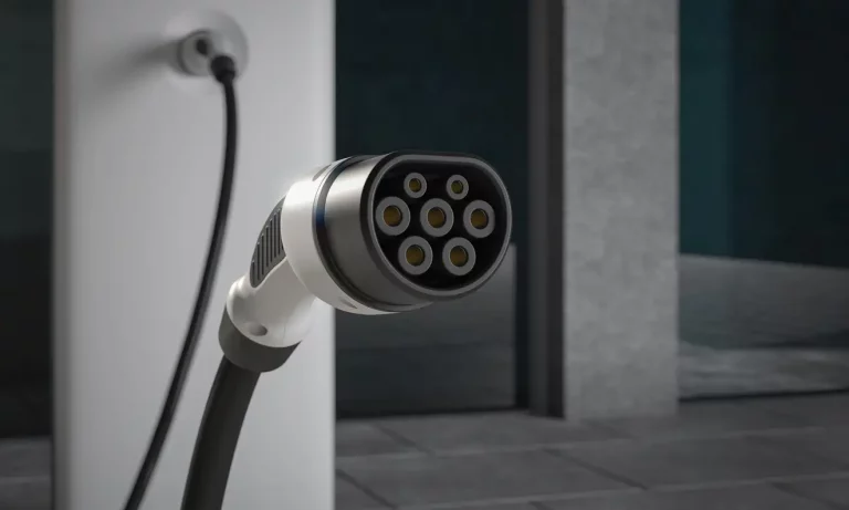 Ladekabel eines Elektroautos in der Nahaufnahme verbunden mit einer Wallbox