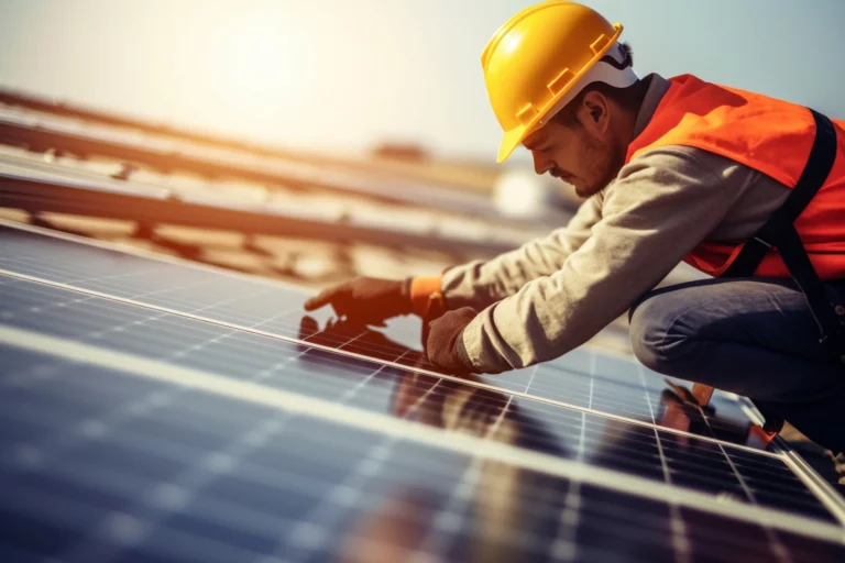 Elektrotechniker arbeitet an einer Solaranlage