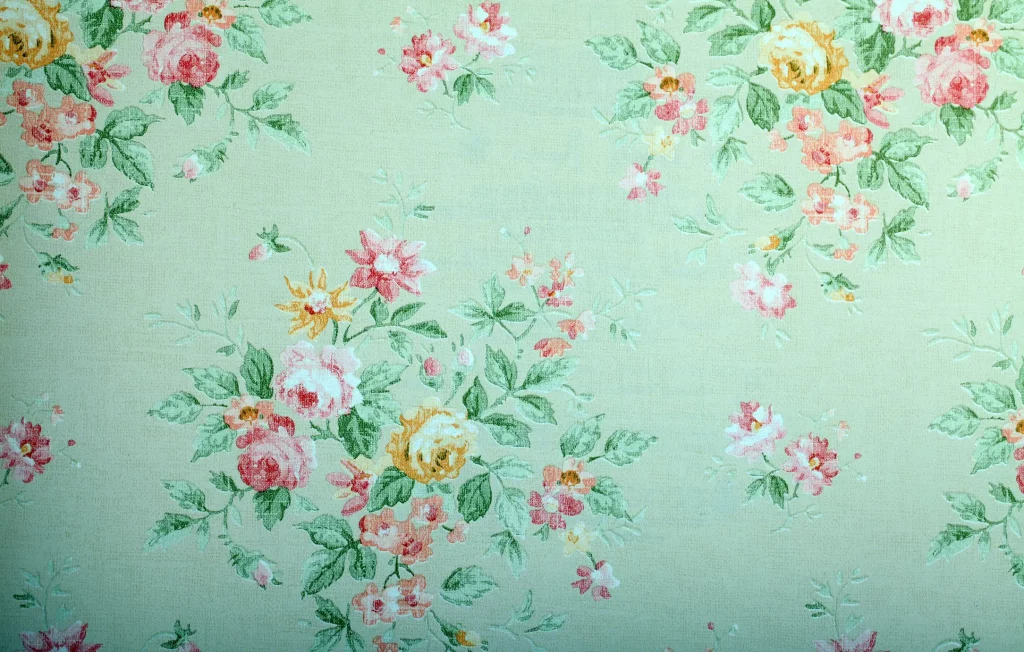Viktorianische grüne Textiltapete mit Blumenmuster