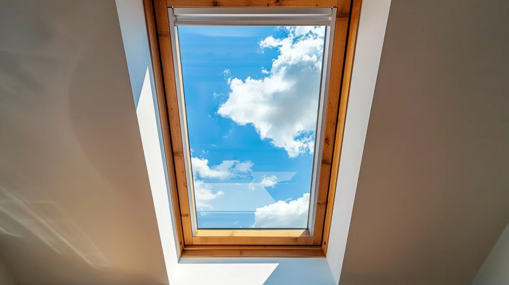 Schwingfenster mit Holzrahmen in einer Dachschräge