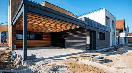Ein moderner Carport im Aufbau