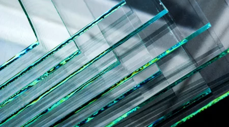 Licht reflektiert auf gestapelte Glasscheiben