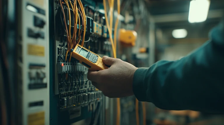 Elektriker führt eine Betriebsmittelprüfung durch.