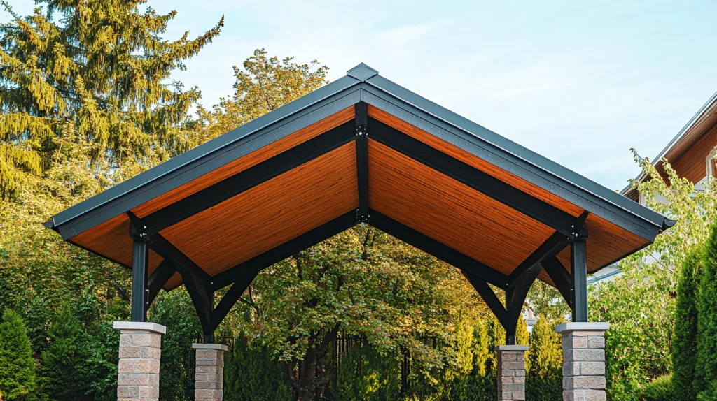 Ein Metallcarport mit individuellem Holzdach