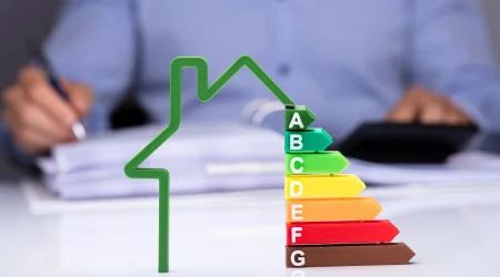 Energieaudit vor einem Mann der sich etwas in seinen Unterlagen notiert.