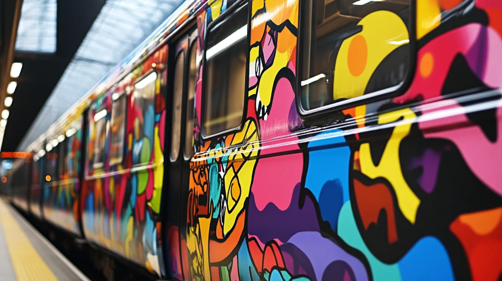 Ein mit Graffiti verzierter Zug.