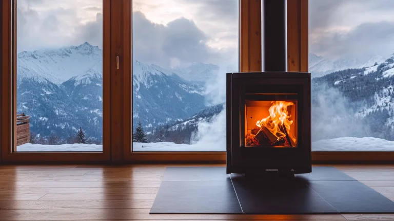 Funkenschutzmatte als Boden unter dem Kamin