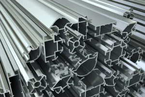 silberne Aluminiumprofile aufeinander gestapelt