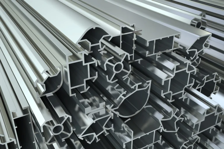 silberne Aluminiumprofile aufeinander gestapelt