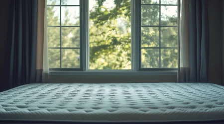 Matratze liegt vor einem geöffneten Fenster