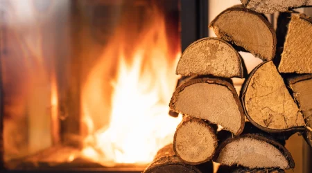 Brennholzstapel vor Kamin