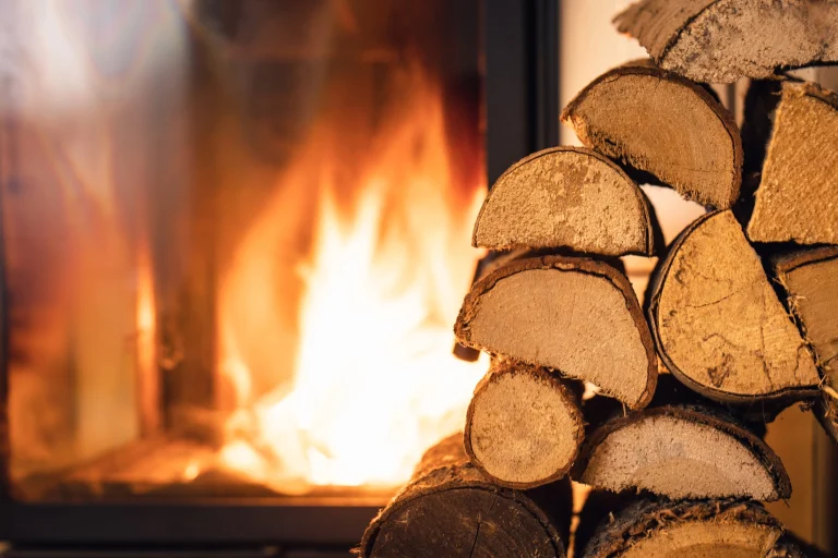 Brennholzstapel vor Kamin
