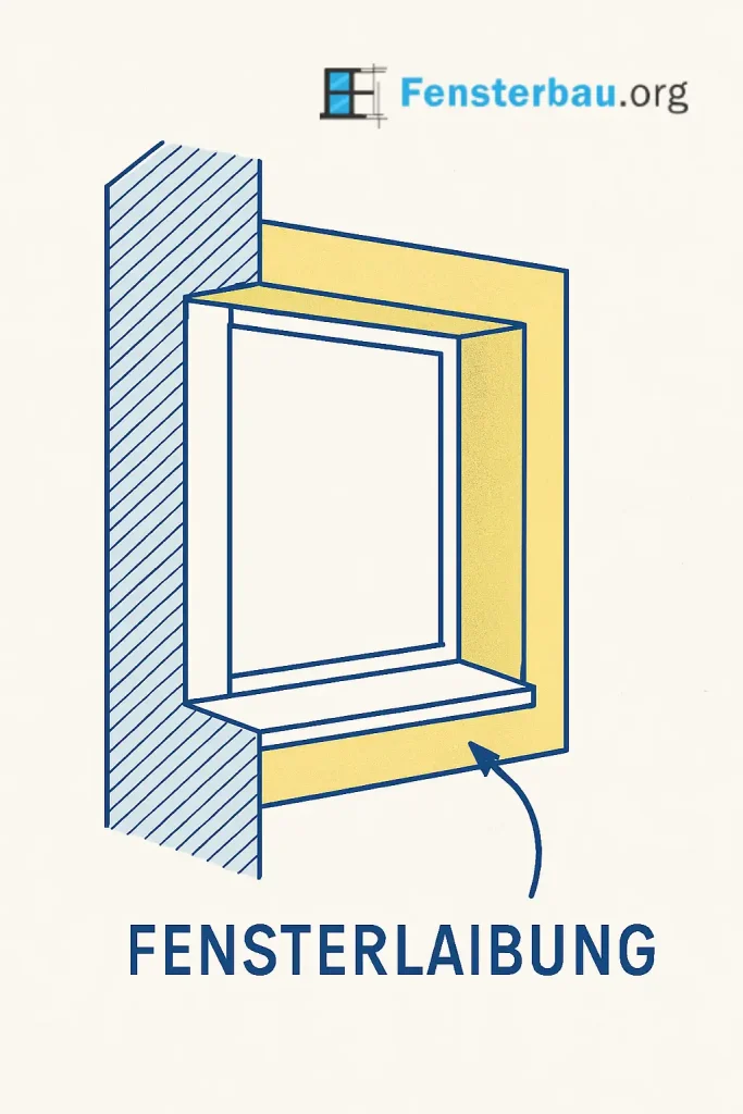 Schematische Grafik einer Fensterlaibung: farblich hervorgehobene Laibung rund um den Fensterrahmen, mit Beschriftung 'Fensterlaibung'.