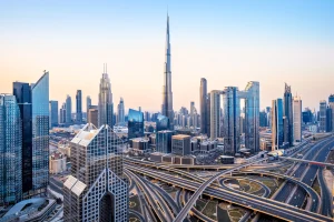 Die Skyline von Dubai von oben.