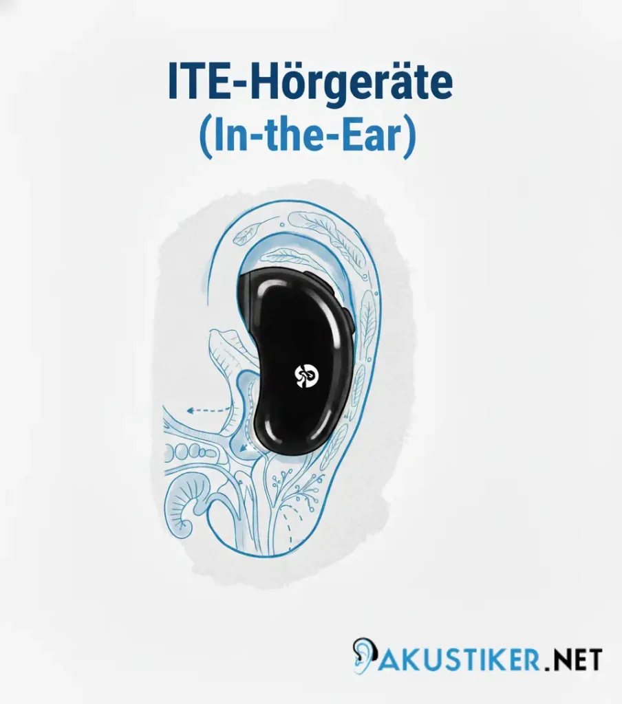 ITE-Hörgerät sitzt im Ohr und zeigt die Lage des In-the-Ear-Systems im Gehörgang.