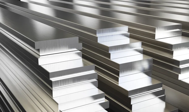 Gebürstete Aluminiumplatten gestapelt.