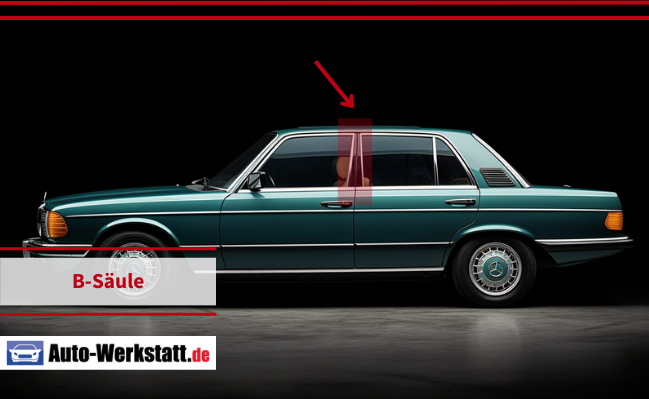 Grüner Mercedes mit markierter B-Säule