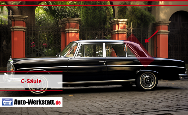 Schwarzer Mercedes mit markierter C-Säule