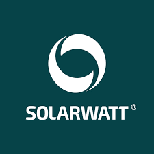 Rechteckiges Logo mit grünem Hintergrund von Solarwatt