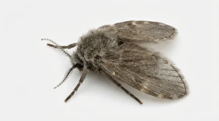 Nahaufnahme eines Abortfliege (Psychodidae) – Detailansicht zur Schädlingserkennung