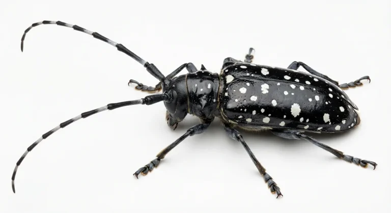 Nahaufnahme eines Asiatischer Laubholzbockkäfer (Anoplophora glabripennis) – Detailansicht zur Schädlingserkennung