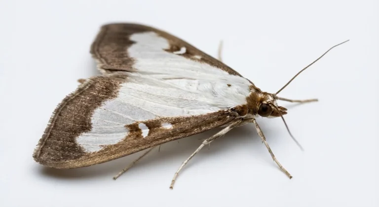 Nahaufnahme eines Buchsbaumzünsler (Cydalima perspectalis) – Detailansicht zur Schädlingserkennung