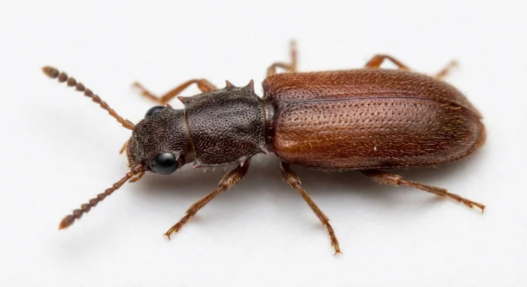 Nahaufnahme eines Erdnussplattkäfer (Oryzaephilus mercator) – Detailansicht zur Schädlingserkennung