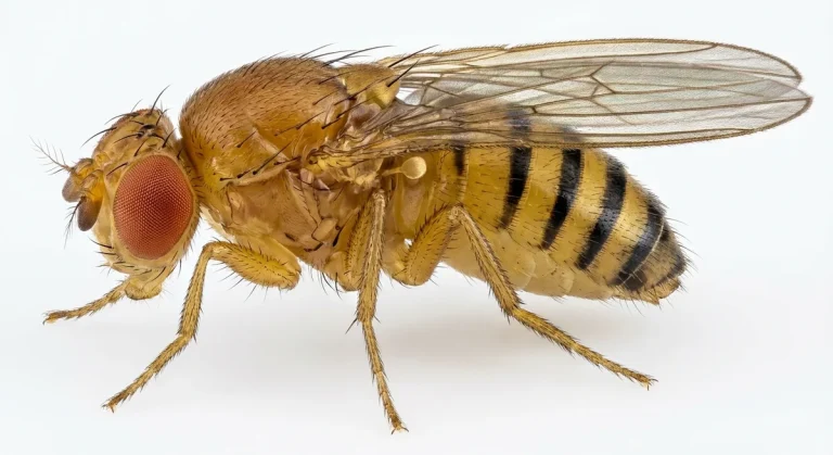 Nahaufnahme eines Fruchtfliege (Drosophila melanogaster) – Detailansicht zur Schädlingserkennung