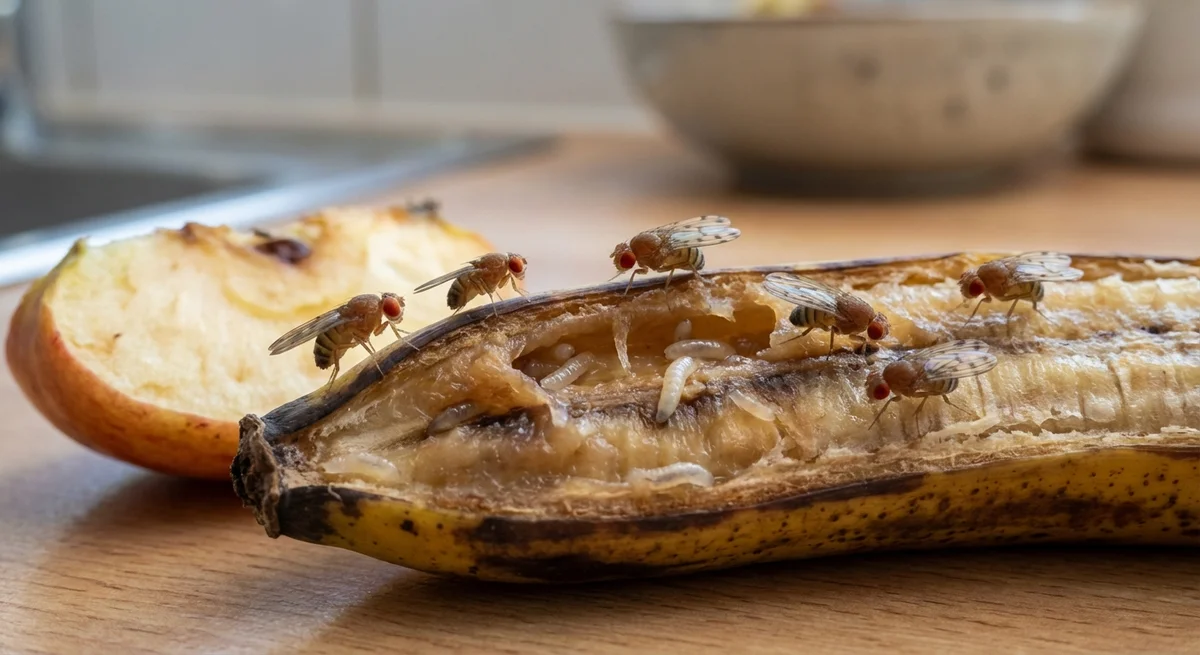 Fruchtfliege (Drosophila melanogaster) in typischer Umgebung – Befall erkennen und bekämpfen