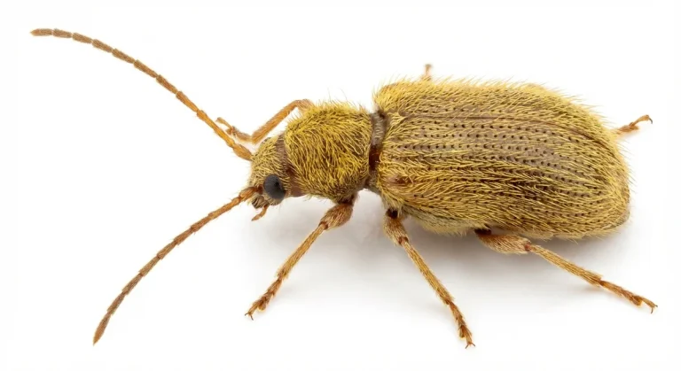 Nahaufnahme eines Gelbbrauner Diebkäfer (Ptinus clavipes) – Detailansicht zur Schädlingserkennung