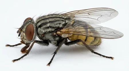 Nahaufnahme eines Gemeine Stubenfliege (Musca domestica) – Detailansicht zur Schädlingserkennung