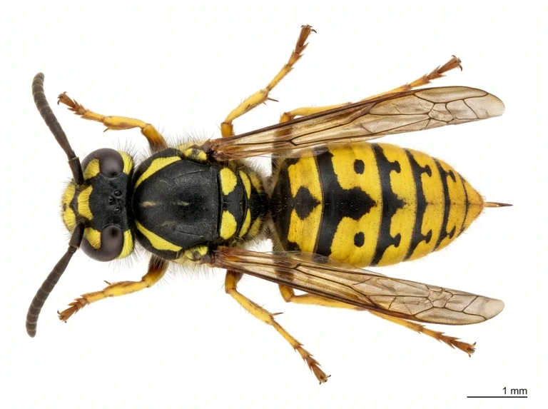 Nahaufnahme eines Gemeine Wespe (Vespula vulgaris) – Detailansicht zur Schädlingserkennung