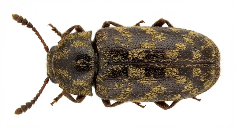 Nahaufnahme eines Gescheckter Nagekäfer (Xestobium rufovillosum) – Detailansicht zur Schädlingserkennung