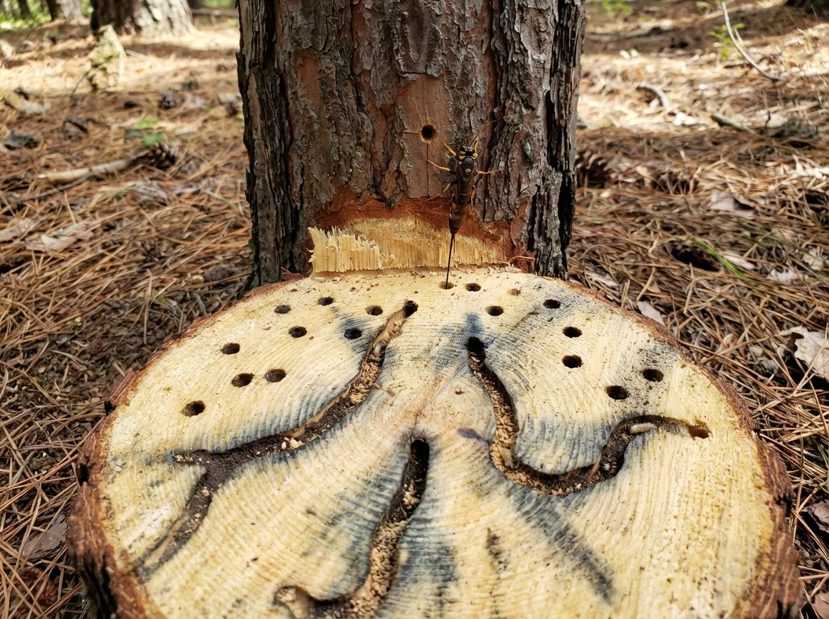 Blaue Kiefernholzwespe (Sirex juvencus) in typischer Umgebung – Befall erkennen und bekämpfen