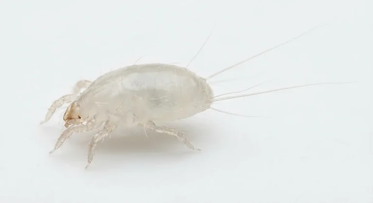 Nahaufnahme eines Modermilbe (Tyrophagus putrescentiae) – Detailansicht zur Schädlingserkennung