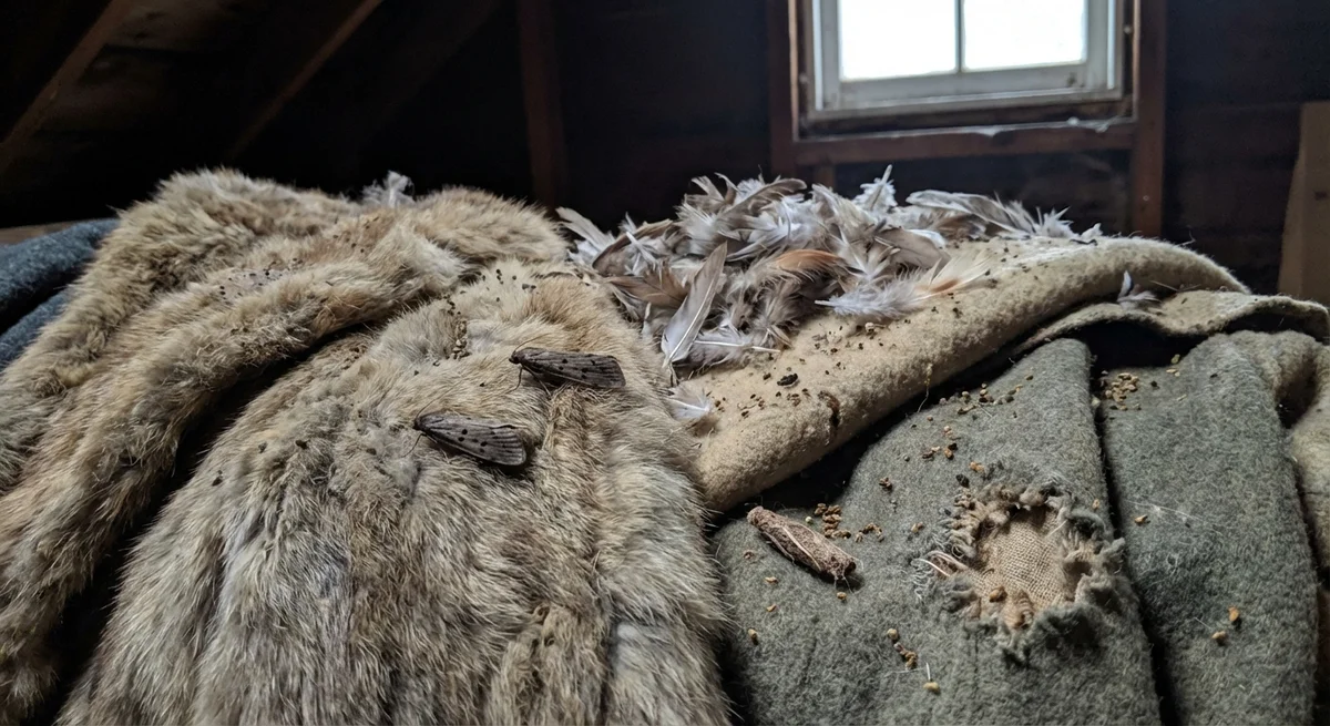 Pelzmotte (Tinea pellionella) in typischer Umgebung – Befall erkennen und bekämpfen