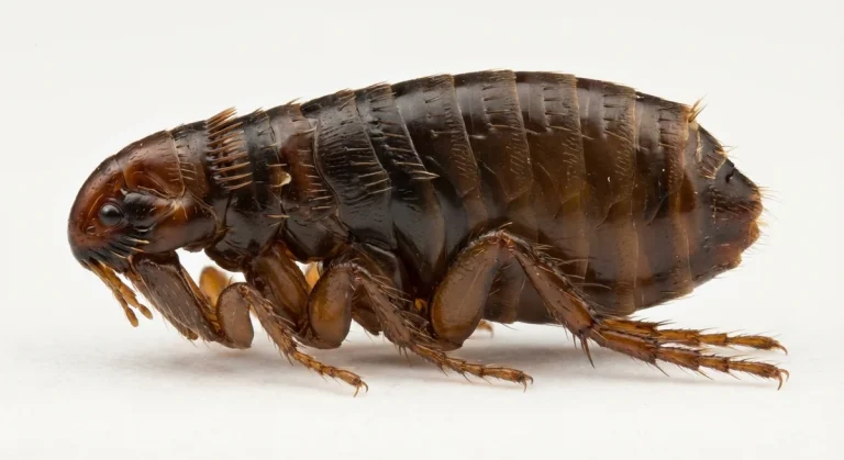 Nahaufnahme eines Rattenfloh (Nosopsyllus fasciatus) – Detailansicht zur Schädlingserkennung