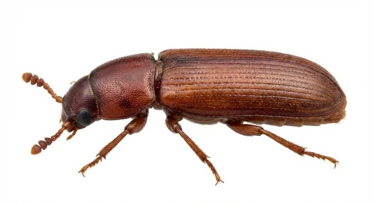 Nahaufnahme eines Rotbrauner Reismehlkäfer (Tribolium castaneum) – Detailansicht zur Schädlingserkennung